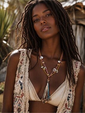 African Fulani Tribe Necklace Glass Beads & Cowrie Shells Africa